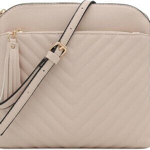 Chevron Quilted Medium Crossbody Bag with Tassel Accent